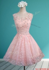Best Scoop Beading and Appliques Short Bridesmaid Dress in Baby Pink