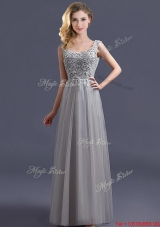 Most Popular Scoop Grey Long Bridesmaid Dress with Appliques