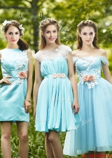2016 Most Popular Light Blue  Dama Dresses with Appliques for Spring