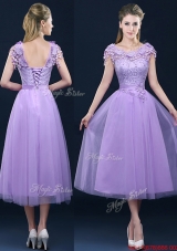2016 New Style Cap Sleeves Lavender Dama Dresses  with Lace and Appliques