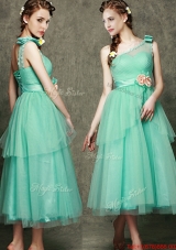 2016 See Through One Shoulder Prom Dresses with Bowknot and Hand Made Flowers