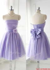 2016 Simple Handcrafted Flower Tulle Lavender  Dama Dresses with Strapless