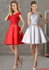 Popular Scoop Cap Sleeves Dama Dresses  with Bowknot and Lace