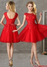 Romantic Bateau Cap Sleeves Short Prom Dresses with Lace