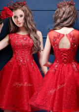 2016  Cheap Scoop Red Mother of Bride Dresses  with Appliques and Beading