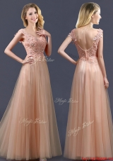 Top Selling V Neck Long  Prom Dresses with Appliques and Beading
