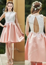 Lovely Bateau Open Back Applique Short  Prom Dresses  in Pink
