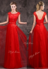 Lovely Hot Sale Scoop Red Prom Dresses  with Beading and Appliques