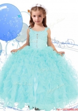 Elegant Straps Beading and Ruffles Girls Party Dress in Apple Green