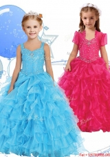 Romantic Straps Girls Party Dress with Beading and Ruffled Layers