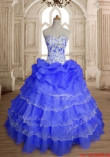 Unique Ruffled Layers and Beaded Blue Quinceanera Dress in Organza