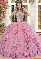 Beautiful Spring Organza and Taffeta Quinceanera Dress with Ruffles and Beading