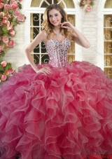 Gorgeous Ruffled and Beaded Bodice Quinceanera Dress in Coral Red
