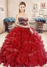 2016 Hot Sale Ball Gown Beaded and Ruffled Sweet 16 Dress in Red