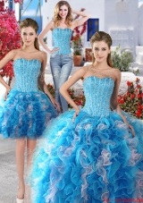 Best Beaded and Ruffled Detachable Sweet 16 Dresses in Baby Blue and White
