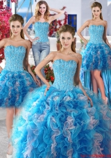Best Selling Organza Ruffled and Beaded Detachable Quinceanera Dresses for Spring