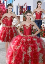 Fashionable Three for One Applique and Ruffled Detachable Sweet 16 Dresses