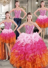 Modern Multi Color Detachable Quinceanera Dresses with Beaded Bodice and Ruffles