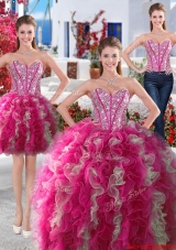 New Arrivals Beaded and Ruffled Detachable Quinceanera Dresses in Hot Pink and White