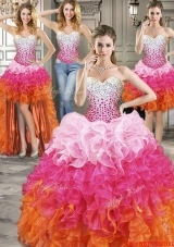Romantic Beaded and Ruffled Detachable Quinceanera Dresses in Ombre Color