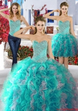 Unique Really Puffy Organza Detachable Quinceanera Dresses with Beading and Ruffles