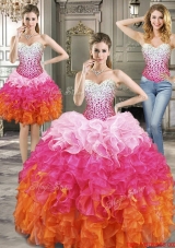 Wonderful Gradient Color Detachable Quinceanera Dresses with Beading and Ruffles
