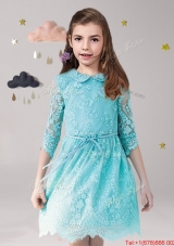 Exclusive Scoop Aqua Blue Flower Girl Dress with Lace and Sashes
