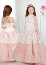 Sweet Halter Top Beaded and Laced Girls Party Dress in Tulle