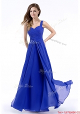 Cheap Straps Hand Made Flowers Royal Blue Prom Dress in Chiffon