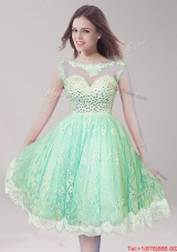 Inexpensive Scoop Apple Green Prom Dress with Beading for Spring