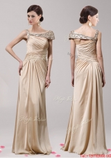 Modest Asymmetrical Neckline Beaded Empire Prom Dress with Beading