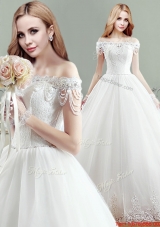 Best Puffy Off the Shoulder Wedding Dress with Appliques and Beading