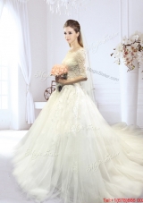 Gorgeous Half Sleeves Off the Shoulder Wedding Dress with Court Train