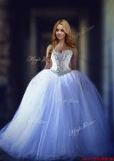 Lovely Big Puffy Beaded Tulle Wedding Dress with Brush Train
