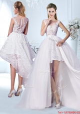 Lovely Detachable Skirt Wedding Dress with Appliques and Lace