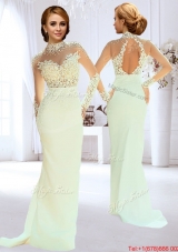 Modern High Neck Column Apple Green Wedding Dress with Beading and Lace