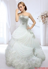 Romantic Organza Strapless Wedding Dress with Beading and Bubbles