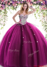 2017 Luxurious Tulle Beaded Quinceanera Dress in Fuchsia