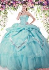 2017 New Style Beaded and Bubble Aqua Blue Quinceanera Dress