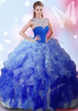 2017 Popular Big Puffy Beaded and Ruffled Quinceanera Dress with Zipper Up