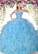 Gorgeous Organza Beaded and Ruffled Quinceanera Gown in Baby Blue