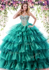Gorgeous Organza Ruffled Layers and Beaded Quinceanera Dress in Turquoise