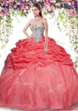 Modest Beaded and Bubble Red Sweet 16 Dress in Organza