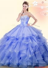 Romantic Beaded and Ruffled Organza Quinceanera Dress in Lavender