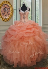 Popular See Through Back Straps Organza Quinceanera Gown with Zipper Up