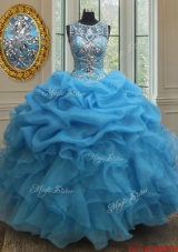Popular See Through Scoop Beaded and Bubble Quinceanera Dress in Baby Blue