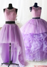 Latest Laced and Ruffled Lilac Quinceanera Dress with Removable Skirt