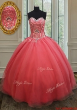 Beautiful Sweetheart Beaded Bodice Quinceanera Gown in Watermelon Red