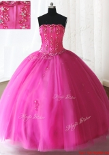 Exclusive Visible Boning Strapless Beaded Quinceanera Dress in Hot Pink