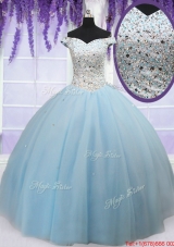 Luxurious Off the Shoulder Light Blue Quinceanera Dress with Beaded Bodice